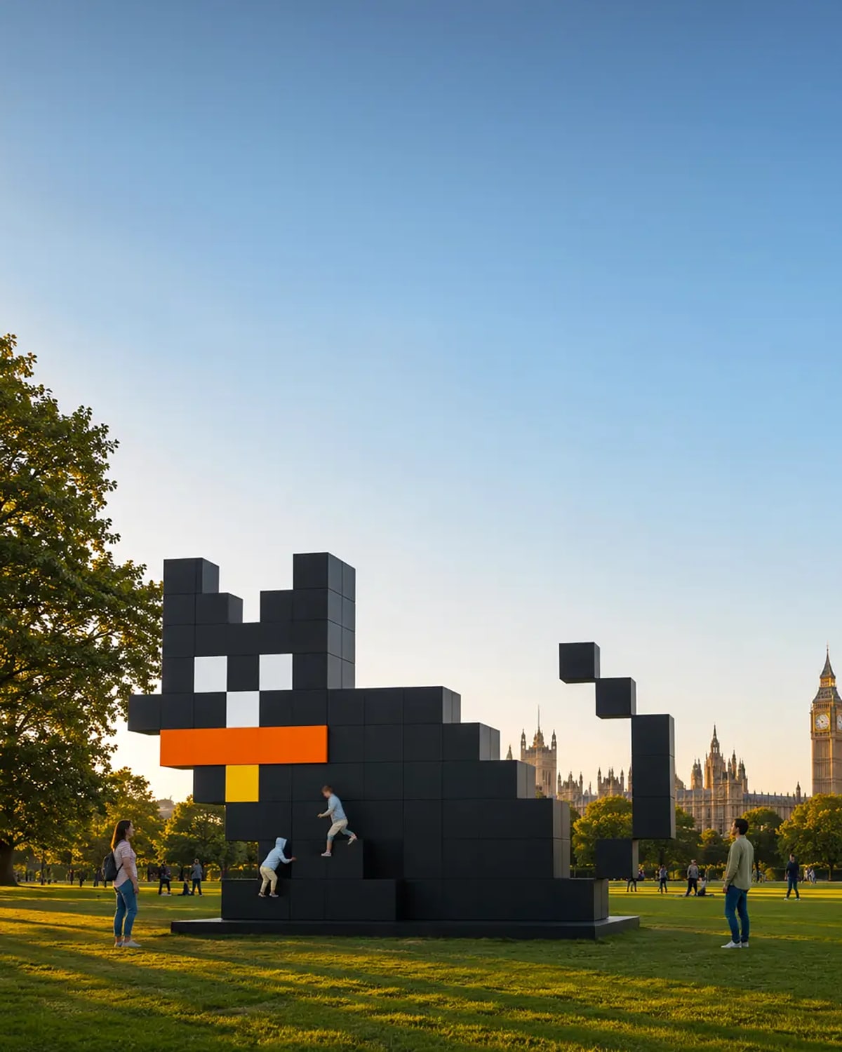 Cat sculpture, open sky